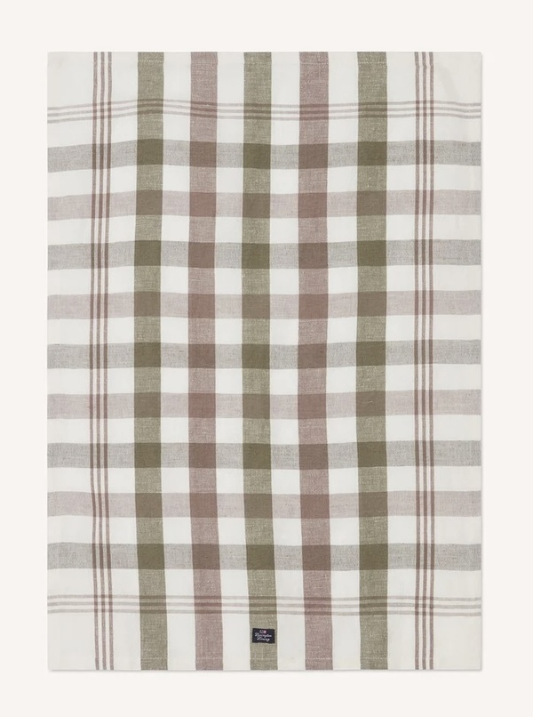 Rutet kjøkkenhåndkle i linblanding Olive/White/Brown - Lexington
