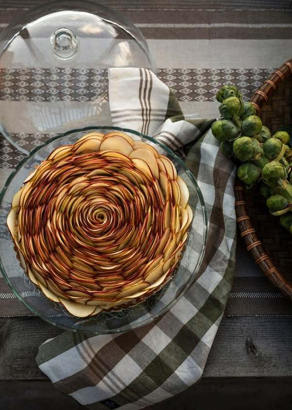 Rutet kjøkkenhåndkle i linblanding Olive/White/Brown - Lexington