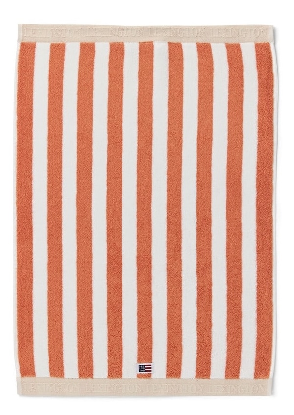 Block stripete håndkle Peach Melone/white - Lexington