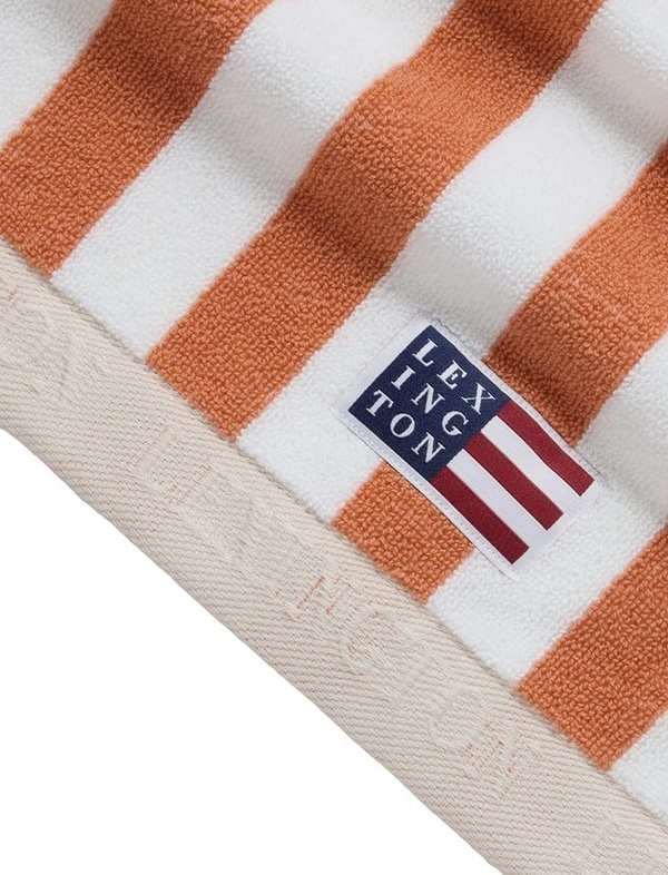 Block stripete håndkle Peach Melone/white - Lexington