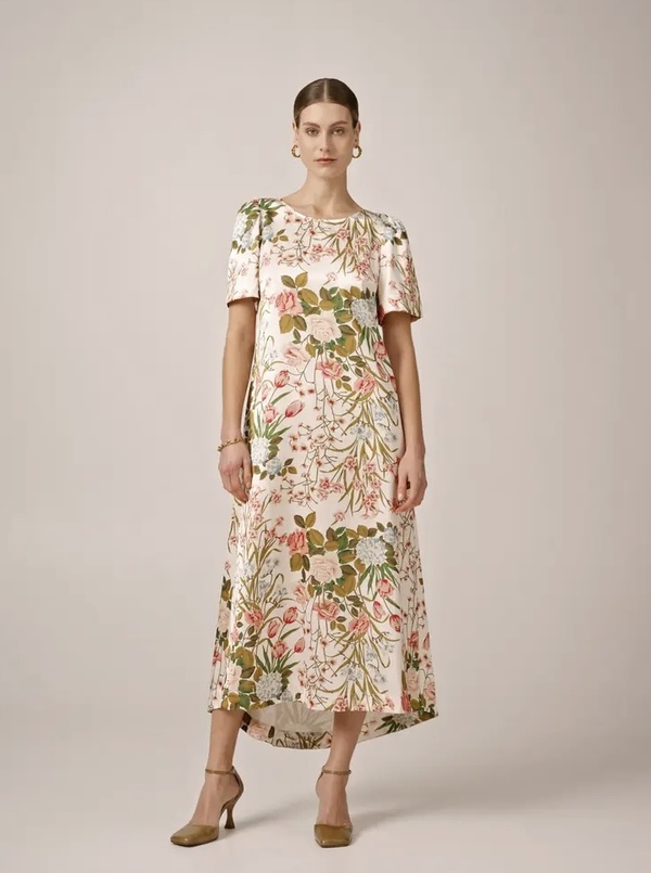 Tailored Satin Maxi Dress Flower Field - by TiMo