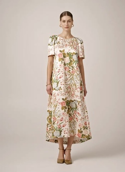 Tailored Satin Maxi Dress Flower Field - by TiMo
