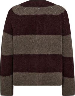 Taci Stripe LS V-Neck Knit Fudge - Mos Mosh