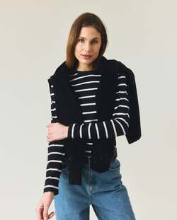 Langermet bommuls-t-skjorte,svart/hvite striper Black/White - Lexington