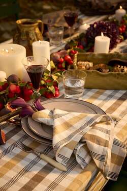 Rutet lin/bomull serviett Oliven/Hvit/Stein - Uspesifisert