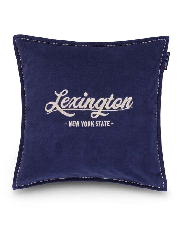 Logo putevar i økologisk bomullsfløyel Dark Blue/Lt Beige - Lexington