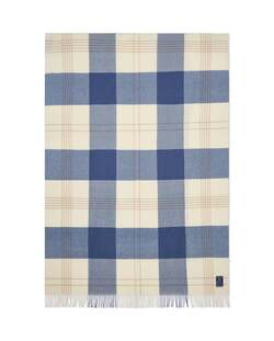 Blå/beige rutet pledd i resirkulert ull Misty Blue/Beige/White - Lexington