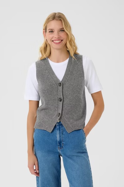 Sylva strikket vest Medium Grey Melange - Part Two