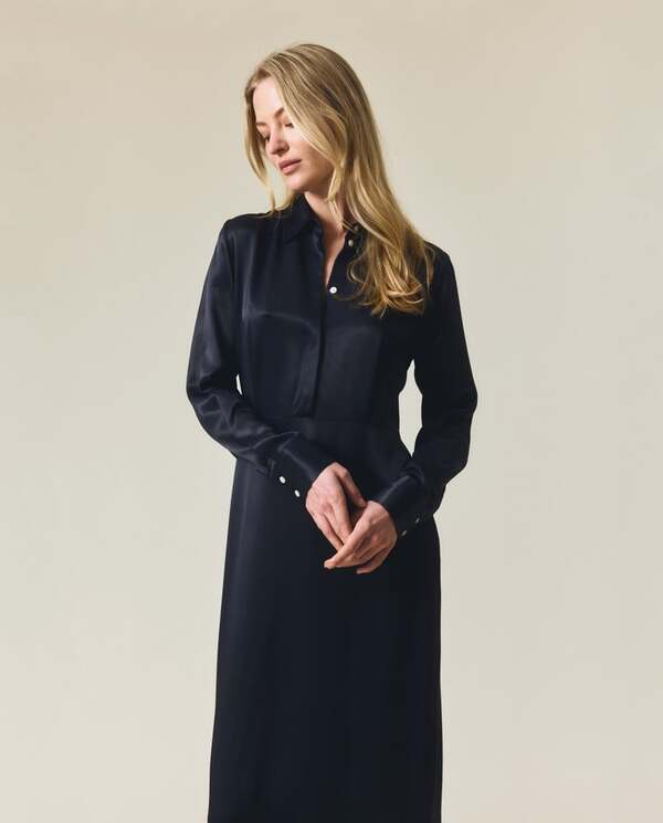 Maxilang satengkjole MØRKEBLÅ - Lexington