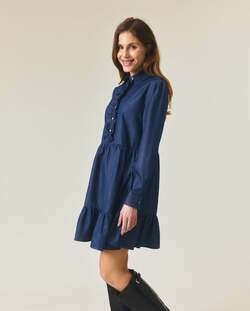 Denim tunikakjole m/rysjer Medium blue - Lexington