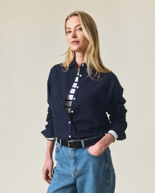 Casual flanellskjorte i økologisk bomull MØRKEBLÅ - Lexington