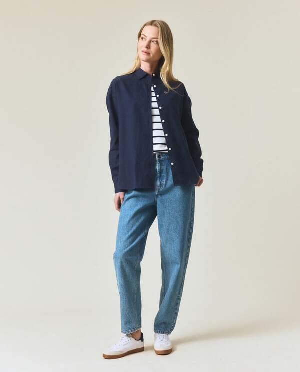 Casual flanellskjorte i økologisk bomull MØRKEBLÅ - Lexington