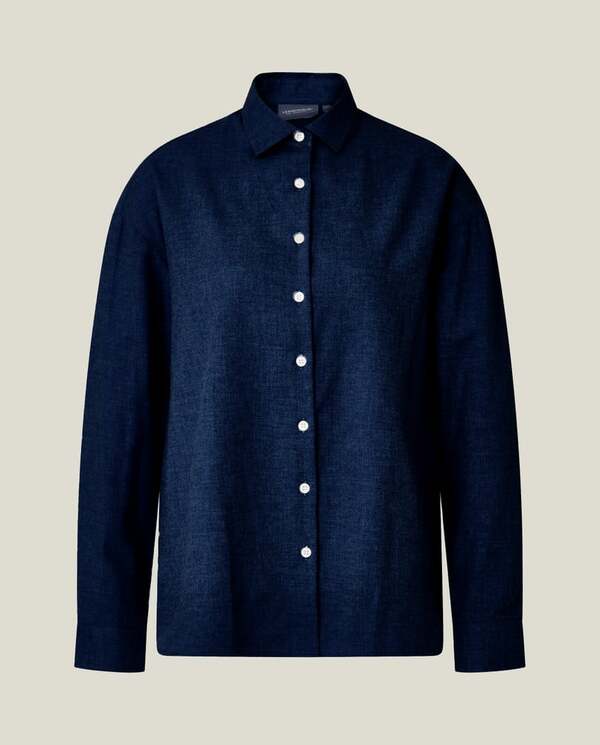 Casual flanellskjorte i økologisk bomull MØRKEBLÅ - Lexington