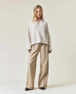 Strikket polo-genser i merinoull Offwhite - Lexington