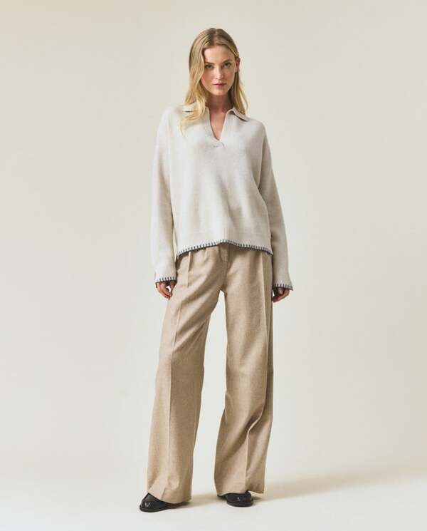 Strikket polo-genser i merinoull Offwhite - Lexington