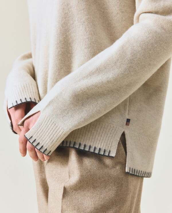 Strikket polo-genser i merinoull Offwhite - Lexington