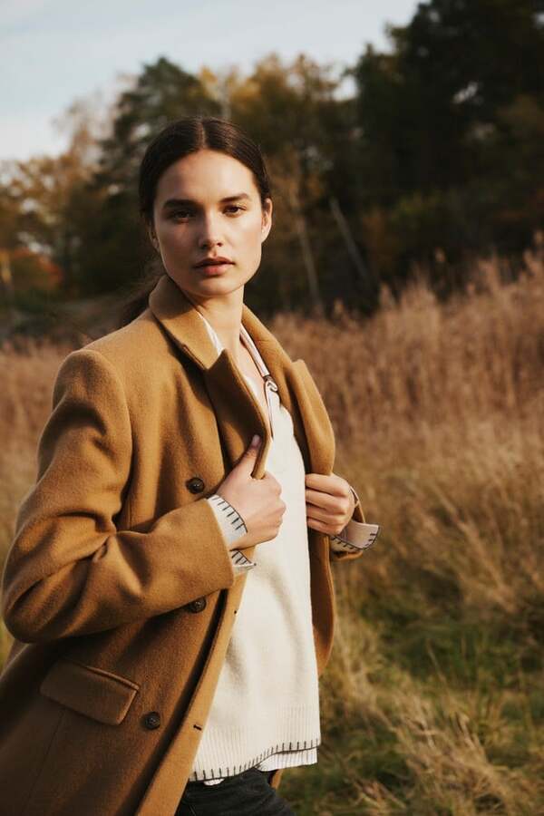 Strikket polo-genser i merinoull Offwhite - Lexington