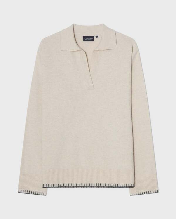 Strikket polo-genser i merinoull Offwhite - Lexington