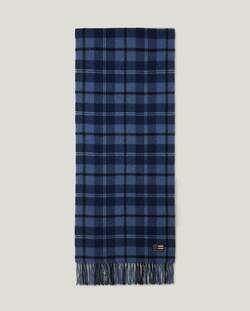 Skjerf i resirkulert ullblanding Blå multirutet - Lexington