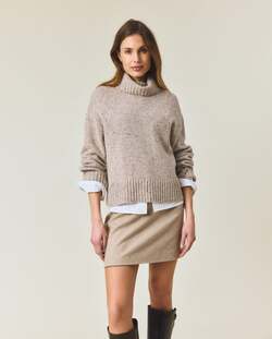 Strikket genser i ullblanding med rullekrage Beige Melange - Lexington