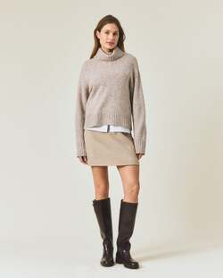 Strikket genser i ullblanding med rullekrage Beige Melange - Lexington