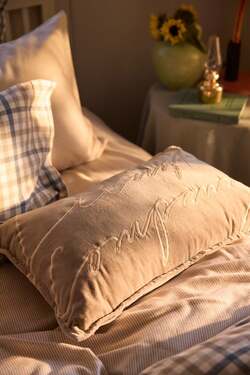 Logo-pute i økologisk bomullsvelur Beige - Lexington