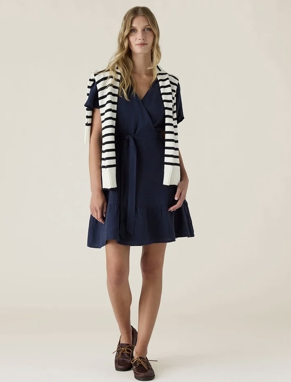 Linkjole med belte og V-hals Marine - Lexington