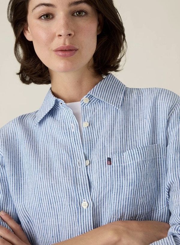 Klassisk linskjorte blå/hvit stripet Blue/White Stripe - Lexington