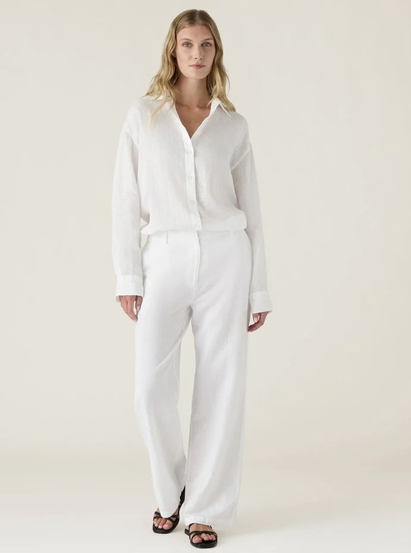 Linbukse, midjehøy med vide ben Hvit - Lexington