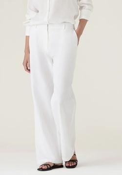 Linbukse, midjehøy med vide ben Hvit - Lexington