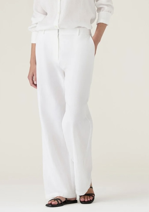 Linbukse, midjehøy med vide ben Hvit - Lexington