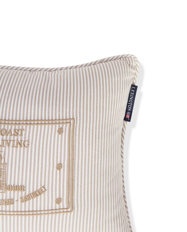 Stripet økologisk bomullspute Beige/White - Lexington