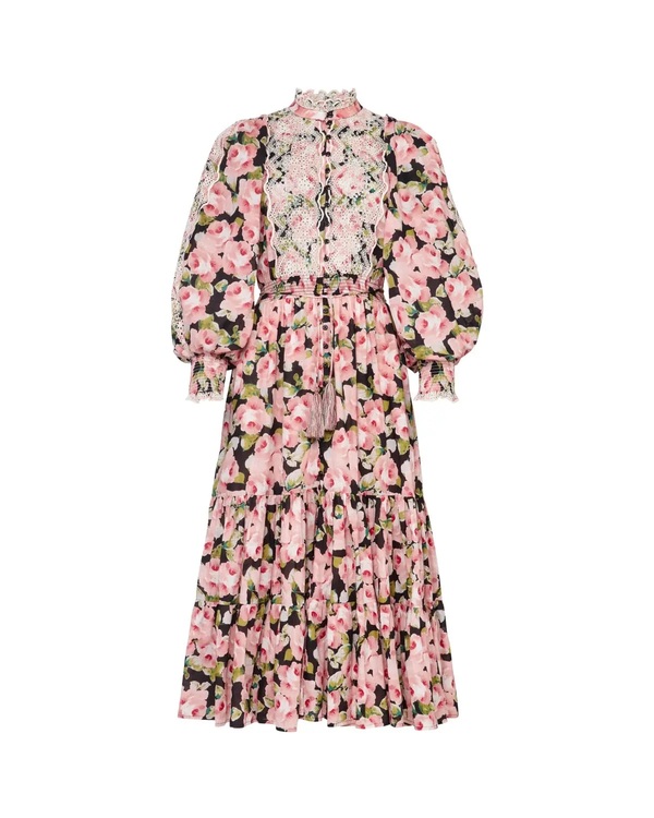 Cotton Slub Midi Dress Rose Bouquet - by TiMo