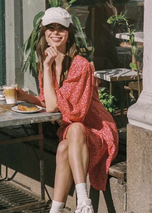 Spring V-Neck Dress Red Dots - by TiMo