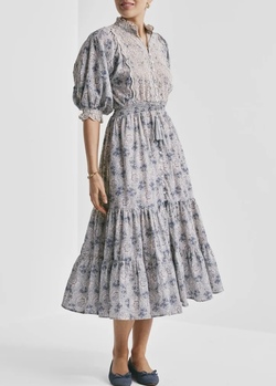 Cotton Slub Midi Dress Blue Paisley - by TiMo