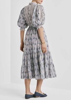 Cotton Slub Midi Dress Blue Paisley - by TiMo
