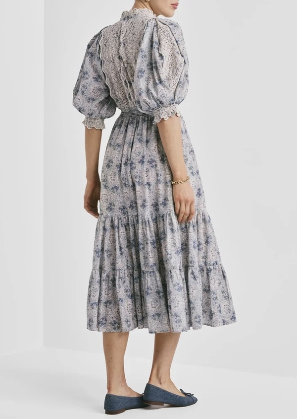 Cotton Slub Midi Dress Blue Paisley - by TiMo