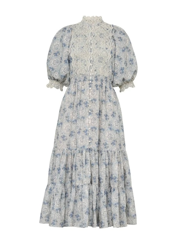 Cotton Slub Midi Dress Blue Paisley - by TiMo