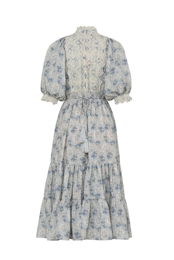 Cotton Slub Midi Dress Blue Paisley - by TiMo