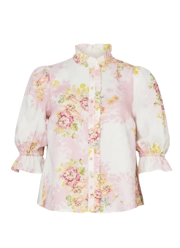 Linen Ruffle Blouse Rose Amore - by TiMo