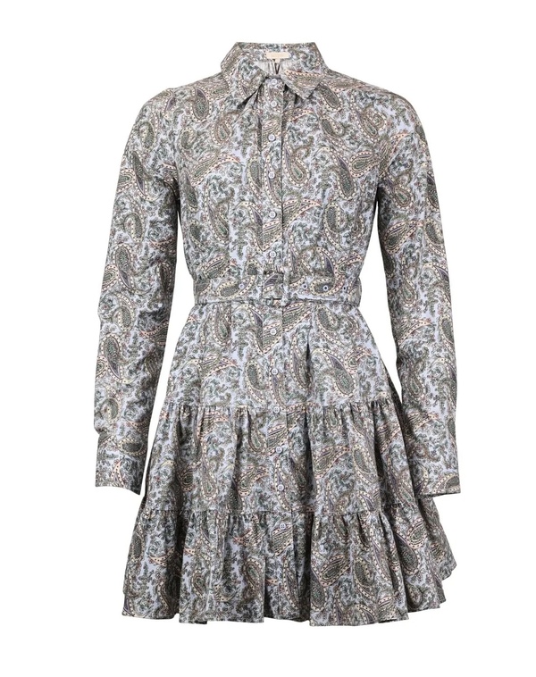 Winter Cotton Shift Dress Blue Paisley - by TiMo