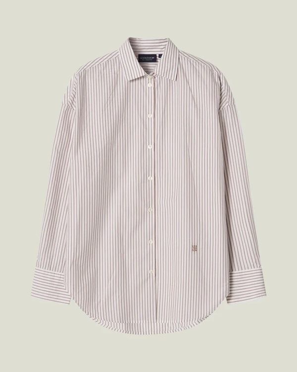 Oversied skjorte i lykocellblanding, beige/hvit striper Beige/White Stripe  - Lexington