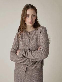 Finstrikket cardigan i merinoullblanding, lysebrun melert Light brown melange - Lexington