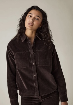 Cropped kordfløyelsskjorte, mørk brun Dark Brown - Lexington