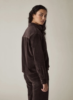 Cropped kordfløyelsskjorte, mørk brun Dark Brown - Lexington