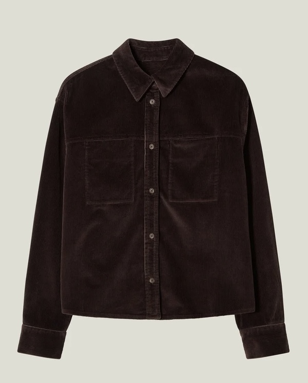 Cropped kordfløyelsskjorte, mørk brun Dark Brown - Lexington