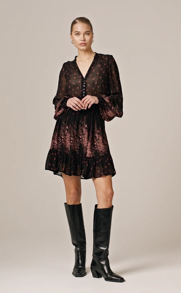 Georgette Mini Dress  Midnight Bouquet - by TiMo