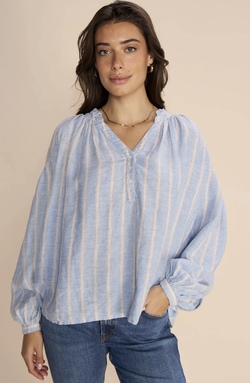 Safi Striped Linen Shirt Cashmere Blue - Mos Mosh