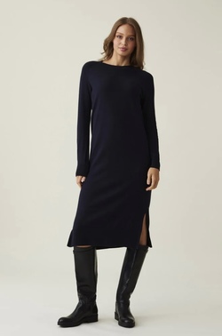 Ivana Cotton/Cashmere Blend Knitted Dress Dark blue - Lexington