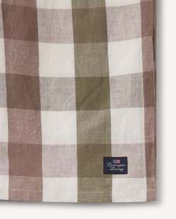 Rutet bordduk i linblanding Olive/White/Brown - Lexington